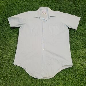 Vintage 70s Disco MOD Button Shirt XL 23x32 Powder-Blue